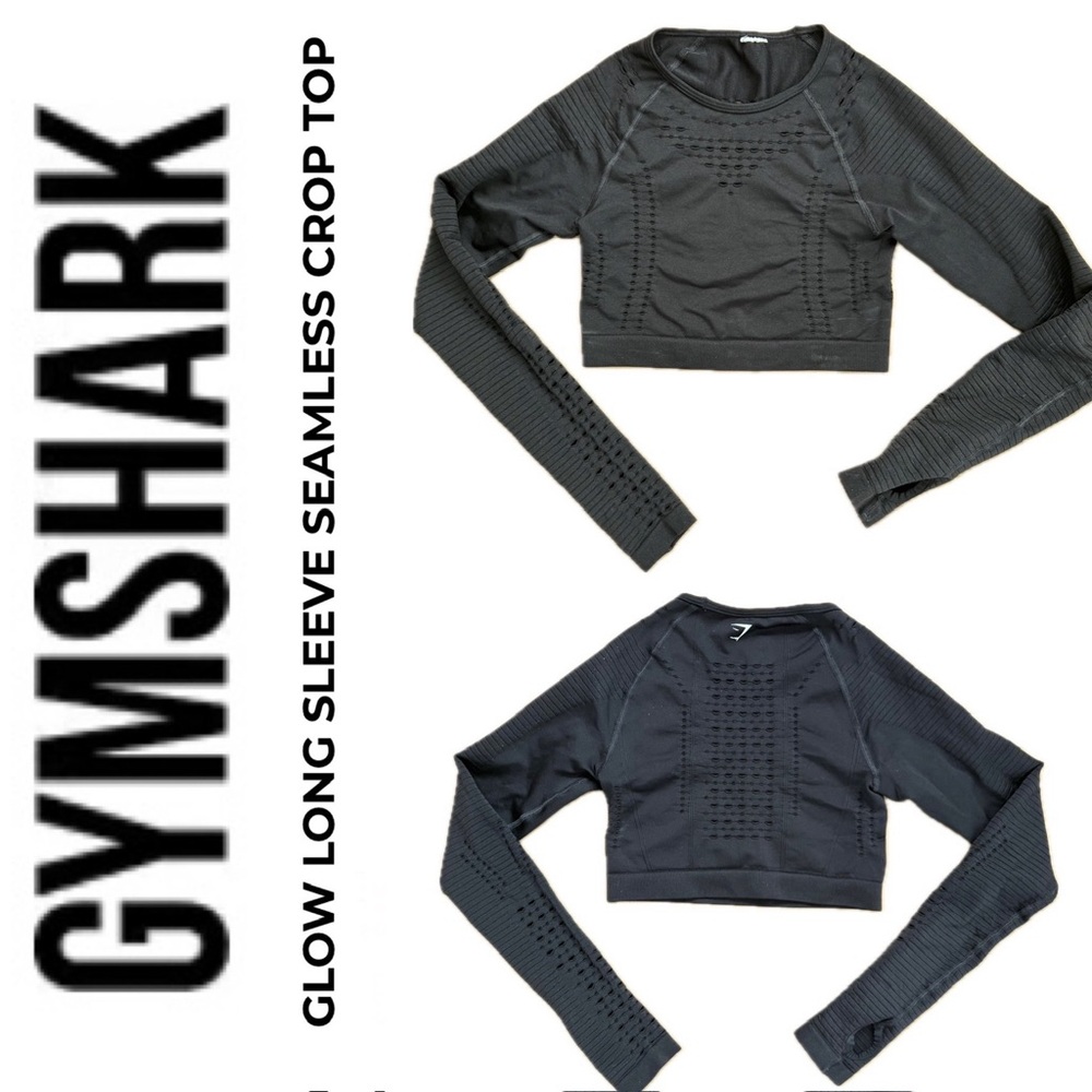 🦈Durable Glow Long Sleeve Seamless Crop Top in Black by Gymshark | Size XS-S